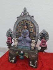 Alter Guan Yin Buddha L&ouml;we und Schrifttafel Bronze 925 Silber Tibet