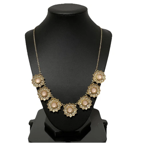 VETEMENTS Bellissima Collana Strass Fiori Dichiarazione Tono Oro Rosa Gemme Costume