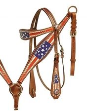 Showman American Flag Leather Bridle & Breast Collar Set w/ Stars & Stripes