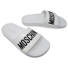 Moschino White Rubber Logo Printed Pool sandals 36 Sz