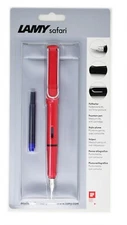 Lamy Safari Fountain Pen Medium Pt 016M Fire Engine Red + Pen Pouch New