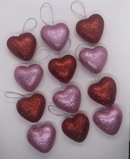 Valentines Day Pink Red Glitter Hearts 1.65 Ornaments Decor Set of 12