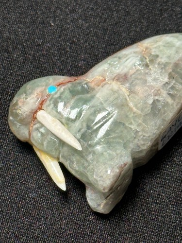 Zuni Rock Walrus w/ Inlaid Turquoise Eyes by Gayla Eriacho - Zuni Fetish - Picture 4 of 10