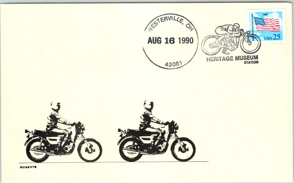 1990 Westerville, OH Motorcycles FDC Roberts Ltd Ed Maxi Card Heritage Museum 7N - Image 2 of 3