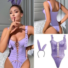 Valentines Purple Sexy Cosplay Costume Outfit Lingerie Underwear Nightwear Teddy
