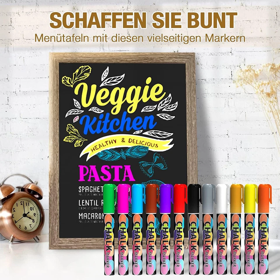 12 Farben Kreidestifte Kreidemarker Tafel Fenster Neon Kreide Stift abwischbar - Bild 4 von 4