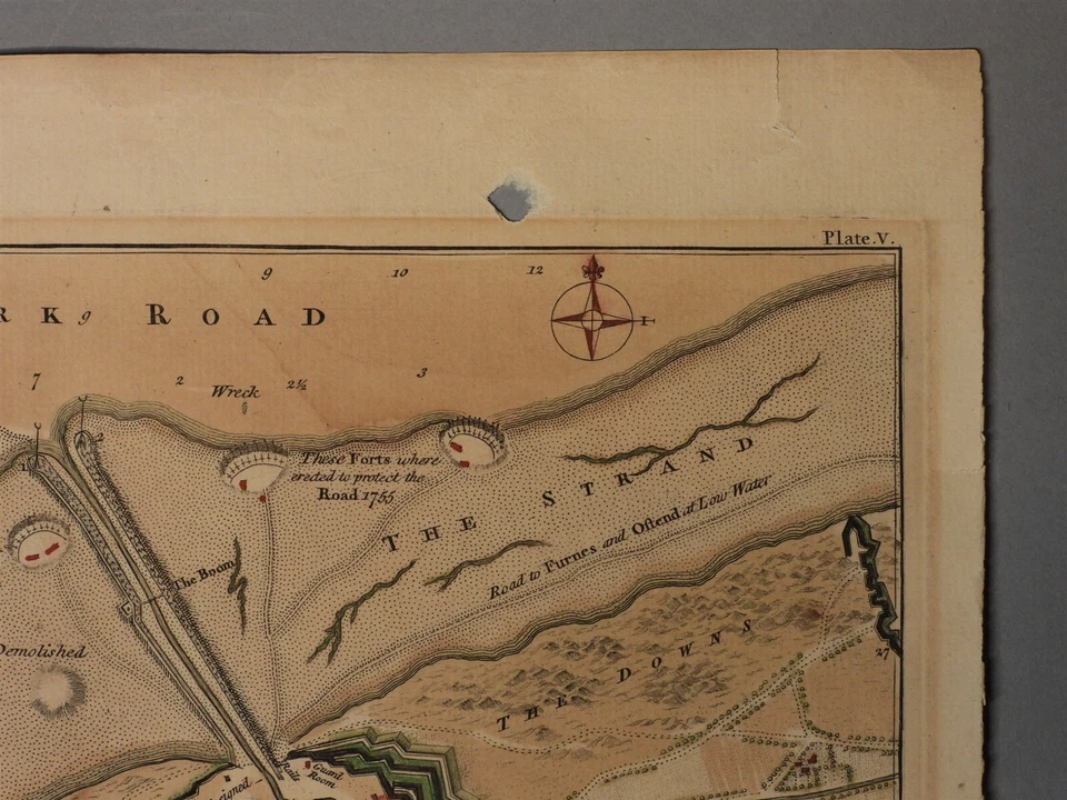 Mapa Plano de Dunkerque de Thomas Jefferys 1757 con Canal de Mardick de la antigua ciudadela Foto 4 de 4