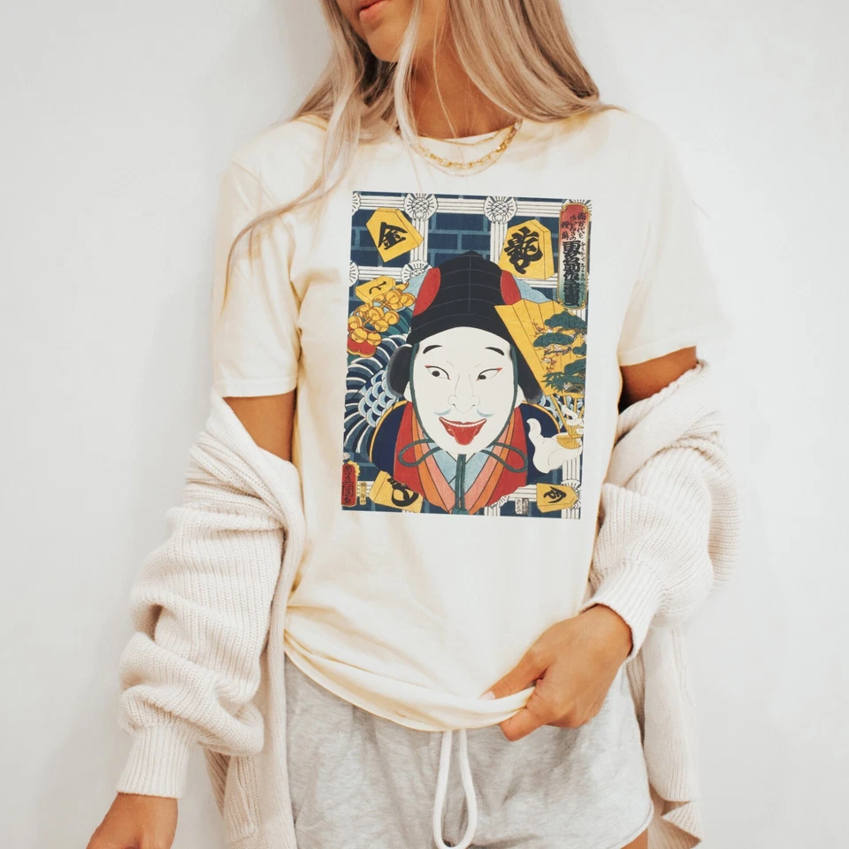 Camiseta artística japonesa de actor de Kabuki en madera Camiseta gráfica de Japón Foto 3 de 4