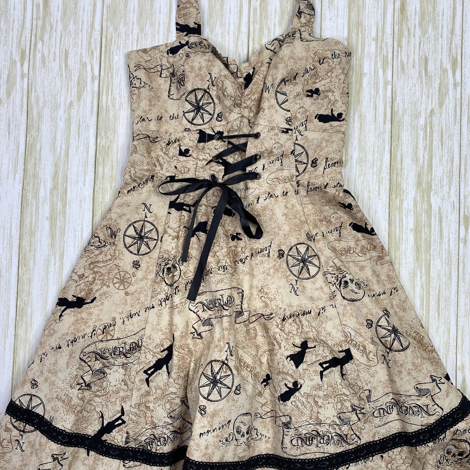 Hot Topic x Disney Womens XS Tan Peter Pan Rockabilly Corset Tutu Halter Dress