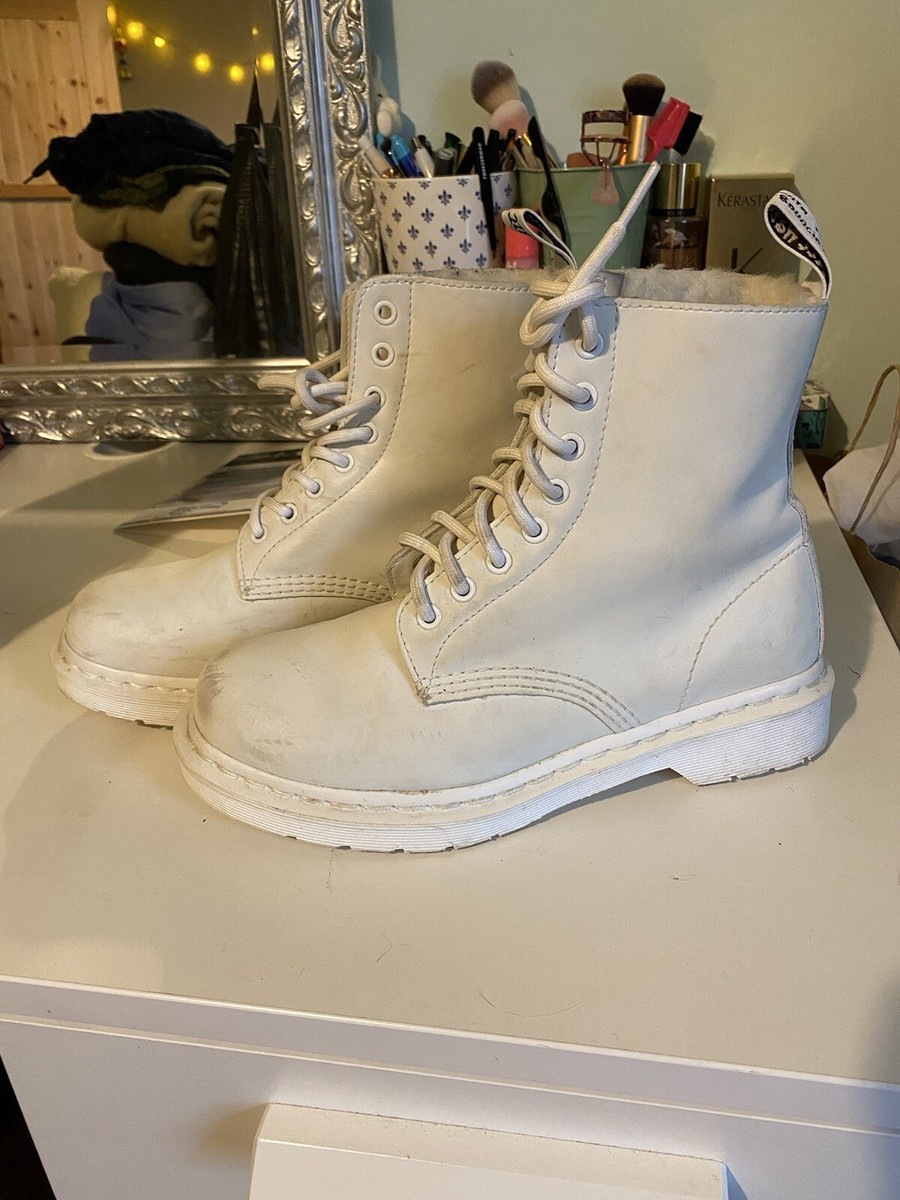 white matte fur lined Dr Martens UK