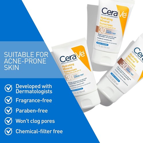 CeraVe Crema Solare Minerale Idratante SPF 30 con Tinta Trasparente, 1,7 Oncia Fluida - Foto 6 di 8