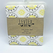 Levtex Baby Crib Fitted Sheet 100 Cotton Sunburst Gray  Yellow Pattern 28"X52"