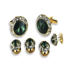 Crystal Cuff Links and Studs Set Assorted Colors in Gold Trim
