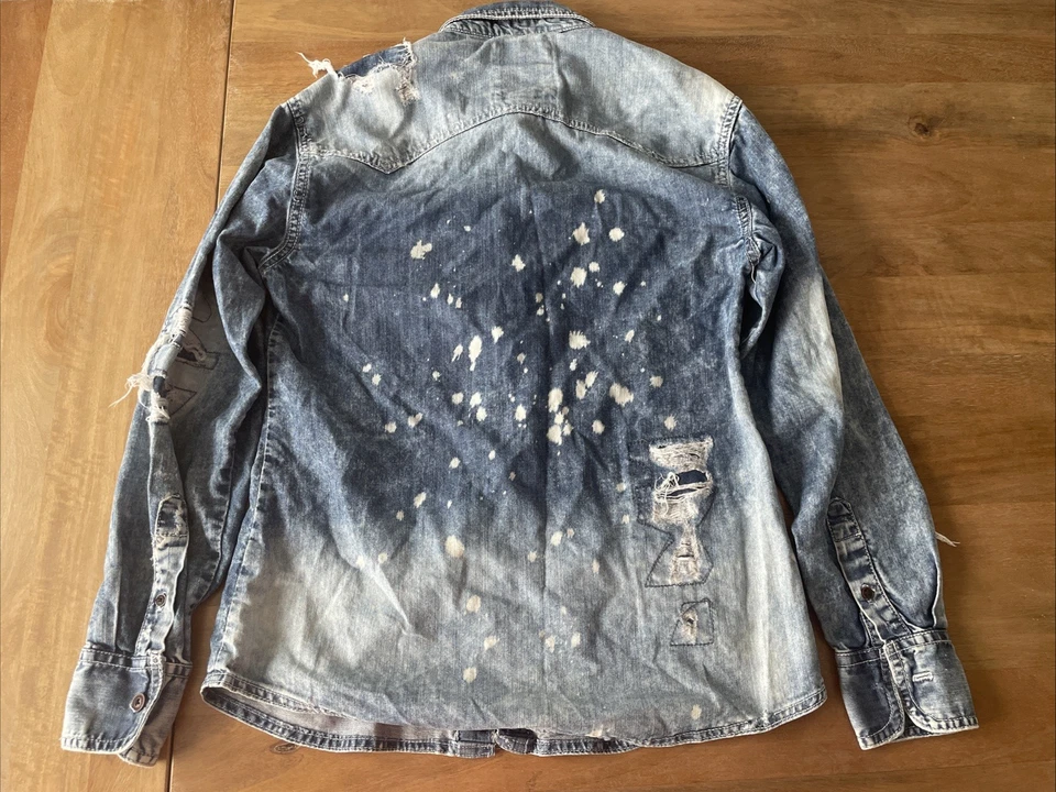 Рубашка на пуговицах мужская Jordan Craig искусственно состаренная кислотная вареная краска джинсовая размер маленький - Изображение 2 из 4