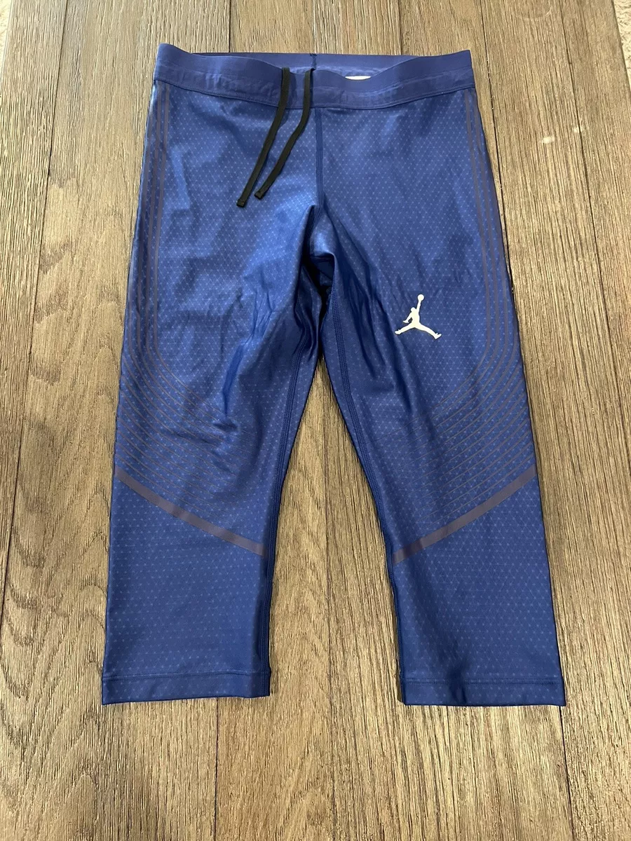 Mens Nike Pro Elite Air Jordan Blue 3/4 Basketball Tights