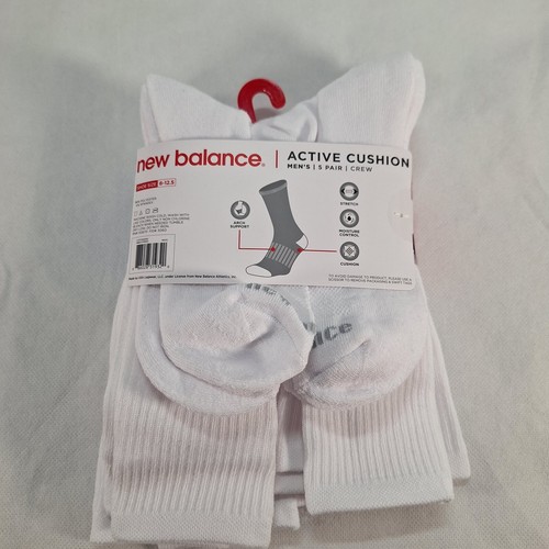New Balance Men's Crew Socks Size 6-12.5 5 Pairs White Cushioned Walking Hiking - Picture 8 of 12