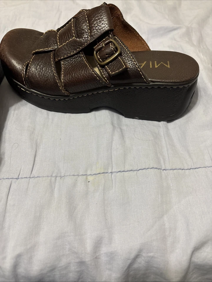 Zueco superior Mia grueso de cuero marrón oscuro talla 7,5 vintage  Foto 3 de 4