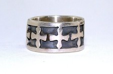 .925 Solid Sterling Silver Band Custom Casted Christian Cross Ring Size 6.75