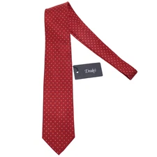 Drake's NWT Neck Tie in Orangey Red with Blue & White Mini Circles 100% Silk
