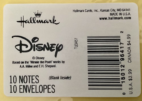 HALLMARK/DISNEY Cute Winnie the Pooh Thank You Notes, 10 Cards/Envelopes, NIP - Picture 4 of 4