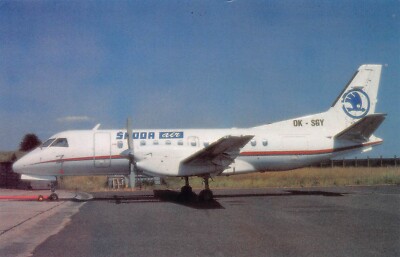 Airline Postcard     SKODA   AIR  AIRLINES    Saab SF 340A OK-SGY  c/n 340A--087