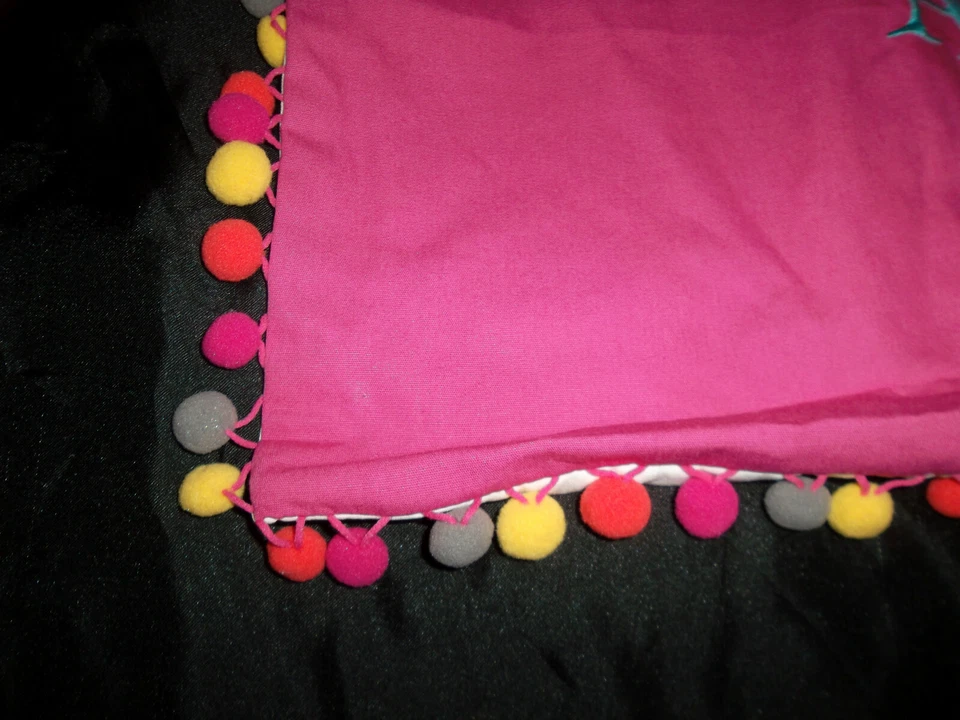 Potter Barn Dorm Pom Pom Monogram 'OA' Pillow Cover 16X16 Pink Cream Blue Yellow - Image 3 of 4