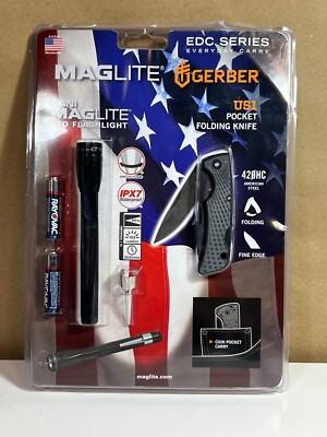 Maglite SP32TRK Mini LED Battery Flashlight & US1 Folding Knife Gerber Pack