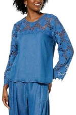 Antthony Lace Detail Blouse Denim