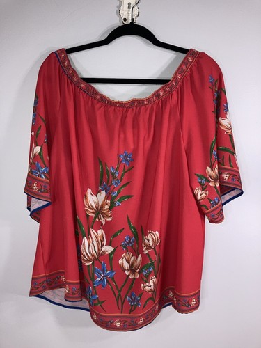 Flying Tomato Blouse Red Floral Elastic Off Shoulder Size 2X