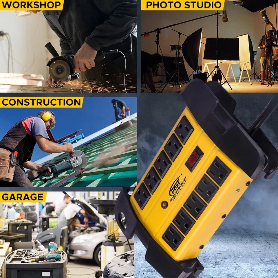 10 Outlet Heavy Duty Power Strip Surge Protector 2800 Joules, 6FT Extension Cord - Image 3 of 4