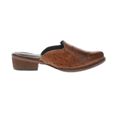Roper Lynelle Embossed Ostrich Print Slip On Mules Womens Brown Flats Casual 09-