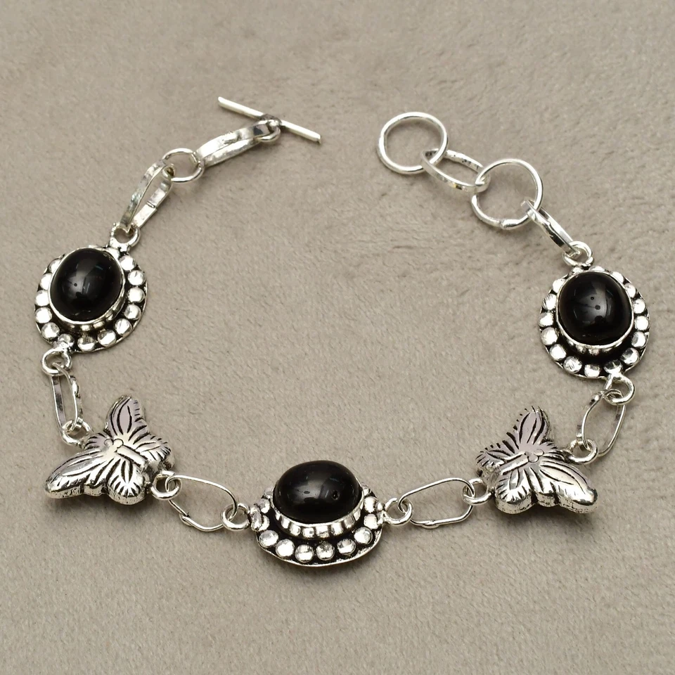 Pulsera de plata esterlina 925 con piedras preciosas de ónix negro joyería... - Imagen 3 de 4