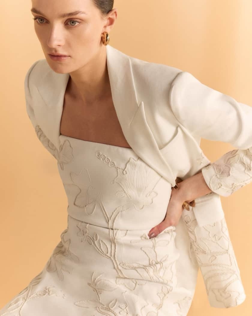 chinese dress ladies Hatch Collection The Odette Ribbed Midi Dress in Ivory main image 0