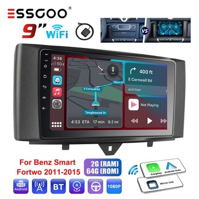9'' Autoradio Carplay Android 13 2+64G GPS RDS Für Mercedes Benz Smart 451 11-15