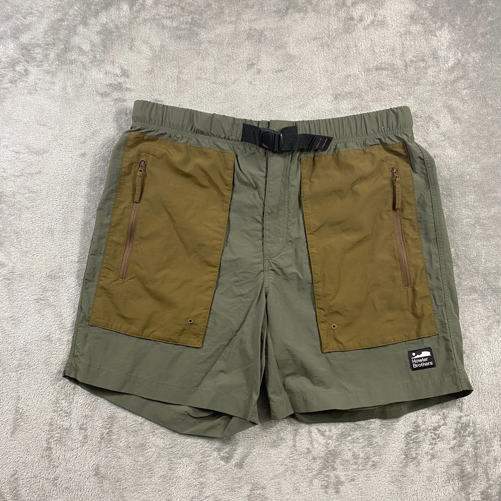 Howler Brothers Pedernales Shorts Mens 38 Olive Green Belted Nylon Hiking