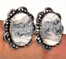 925 Silver Plated Stud Zebra Calcite Earrings 0.8" Independence Day Sale GW