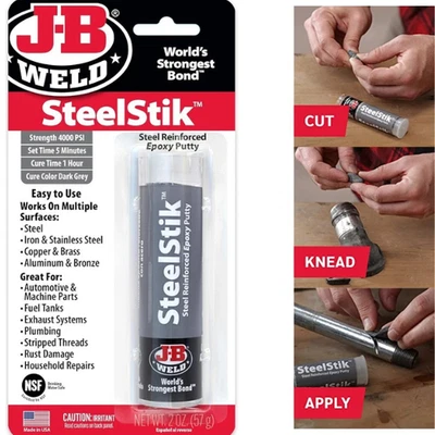 BRANDED J-B Weld SteelStik Epoxy Putty For All Metal Surfaces Wet Dry Chemical Resistant