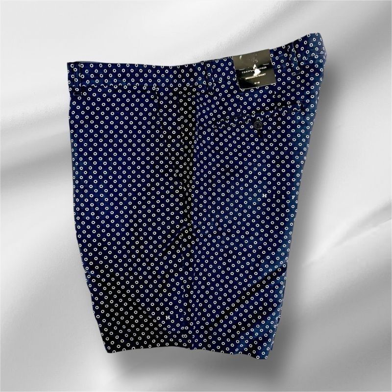 Men's W40 XXL Linen Hilfiger Navy Blue White Geo Print 'Brooklyn' Shorts Stretch thumbnail 2