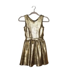 BEBE GIRLS 60 Gold Side Lace Sleeveless Fit Flare Dress Girl's Small 7-8