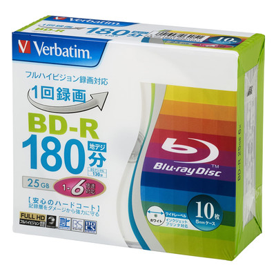 BD-R single recording 1-6x speed 180 min 25GB 1-Layer, 1-6x, 10 Pieces, White
