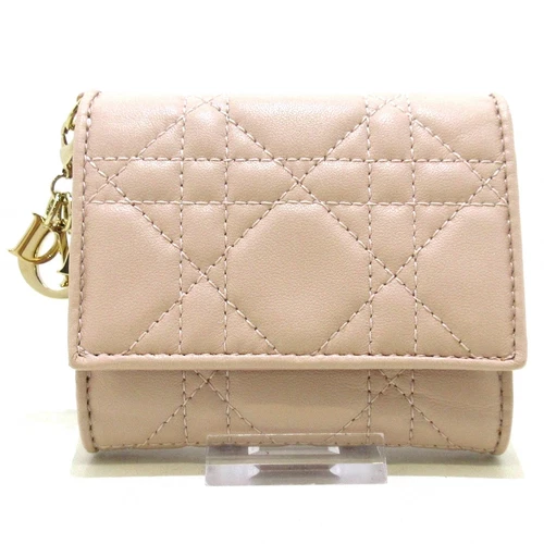 Auth DIOR/ChristianDior Lady Dior Portefeuille triple cuir beige
