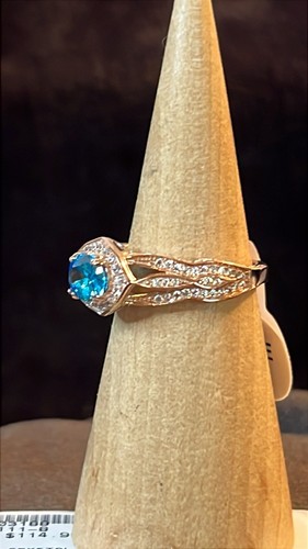 Wunderschöner Blautopas & Kristall Ring in Rotgold über Sterling Größe 8 - Bild 6 von 10
