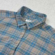 REI Co-op Button-Up Womens Medium Multicolor Plaid Short Sleeve Collared Hiking
