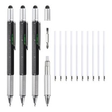 3pcs 6 in 1 Aluminium Multitool Tech Tool Pen Gifts with Ballpoint Pen Black