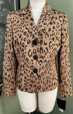 NEW NWT Kasper Womens Size 10 Leopard Bronze Shimmer 3 Button Blazer Jacket