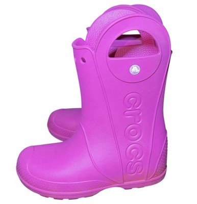 Crocs Handle It Rain Boots Kids J3 Pink Waterproof Rubber Pull On Boots