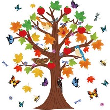 Teling 133 Pcs Fall Tree Bulletin Board Set, Maple Leaves Apples Cutouts