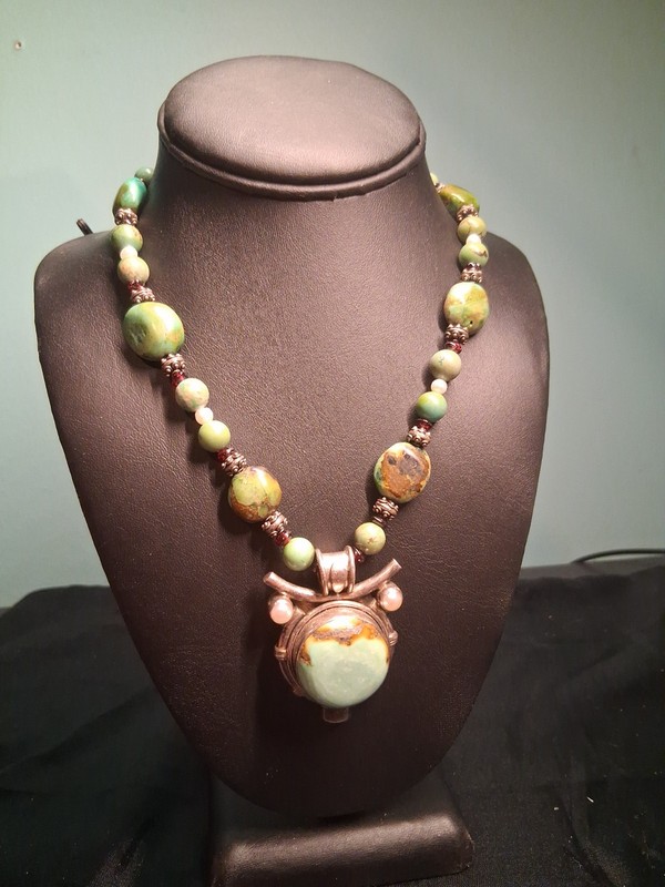Southwest Sterling Silver 925 Turquoise Garnet Pearl Beads Necklace 16"  [G46]
