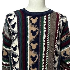 Vintage Mickey Mouse Sweater Mens Large Coogi Style 3D Knit Disney Store