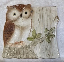 Vintage 1984 Otagiri Hand Crafted Porcelain Owl Wall Hanging - 7"x7"